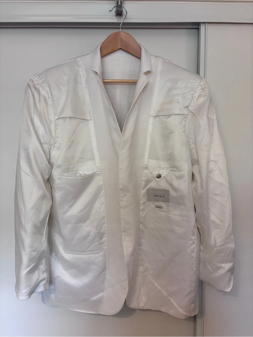 Perry Ellis Ivory White Linen Blazer Two-Button Slim Single Breast Euro Summer